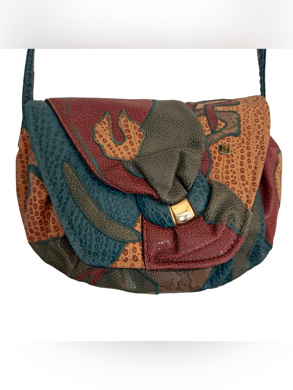 Vintage NAS Faux Leather Patchwork Crossbody Bag Made Korea Boho Artisan 80s 90s